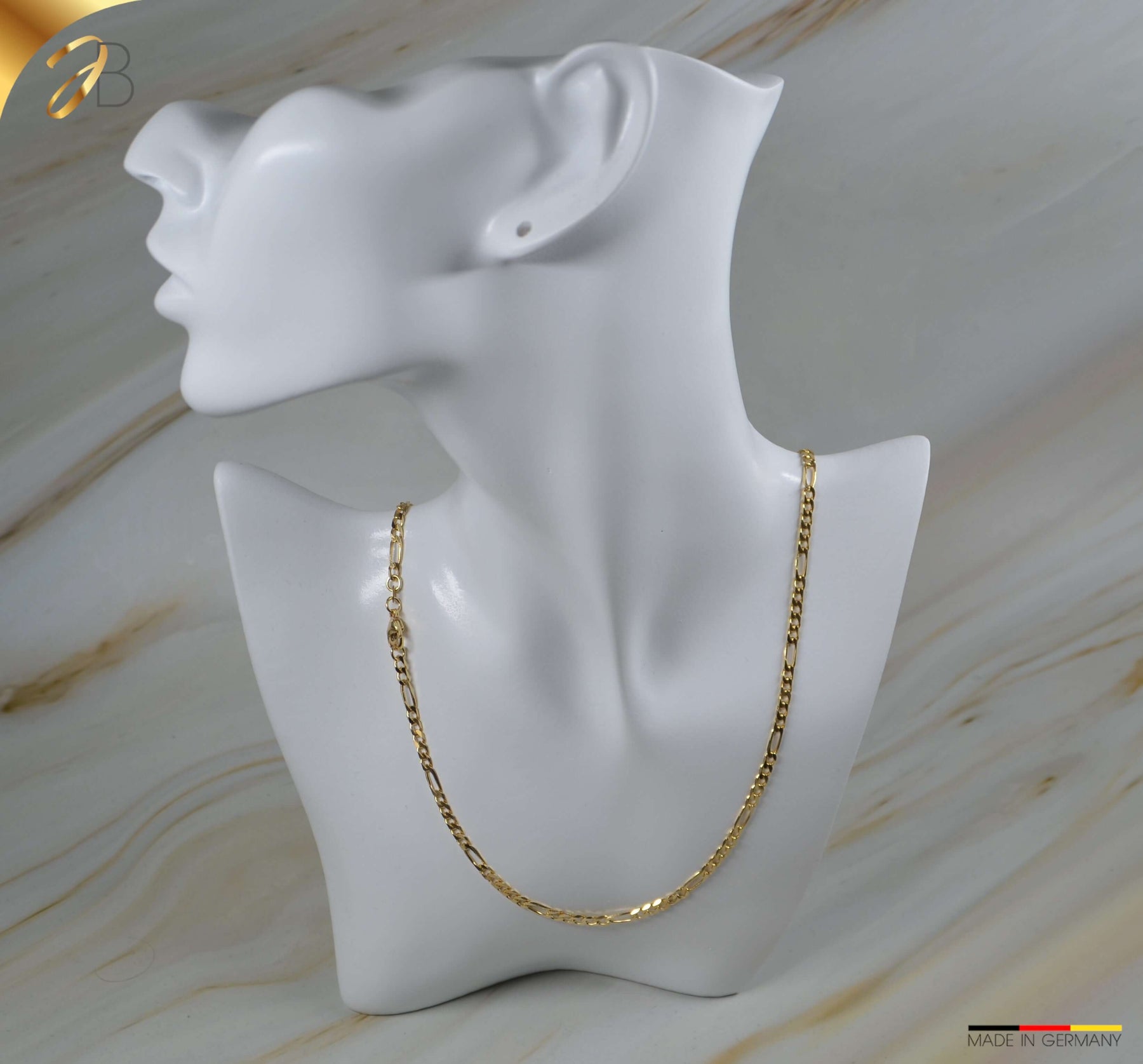 JB Edle Goldkette Figarokette 585 14K Gold 3,4 mm 45-60 cm