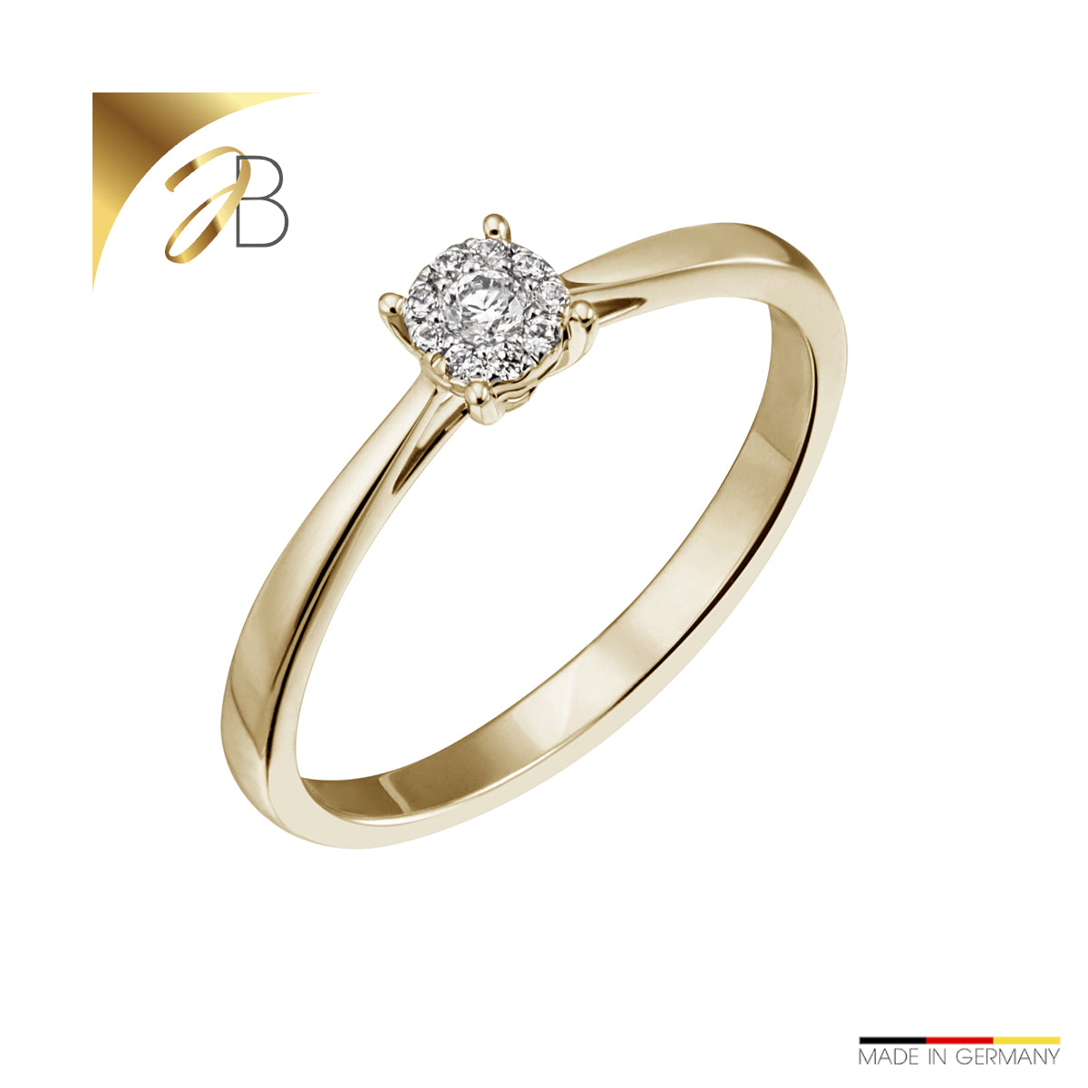 JB Damenring 585 14 Karat Gelb oder Weiß 10 Brillanten 0,08ct. SI H