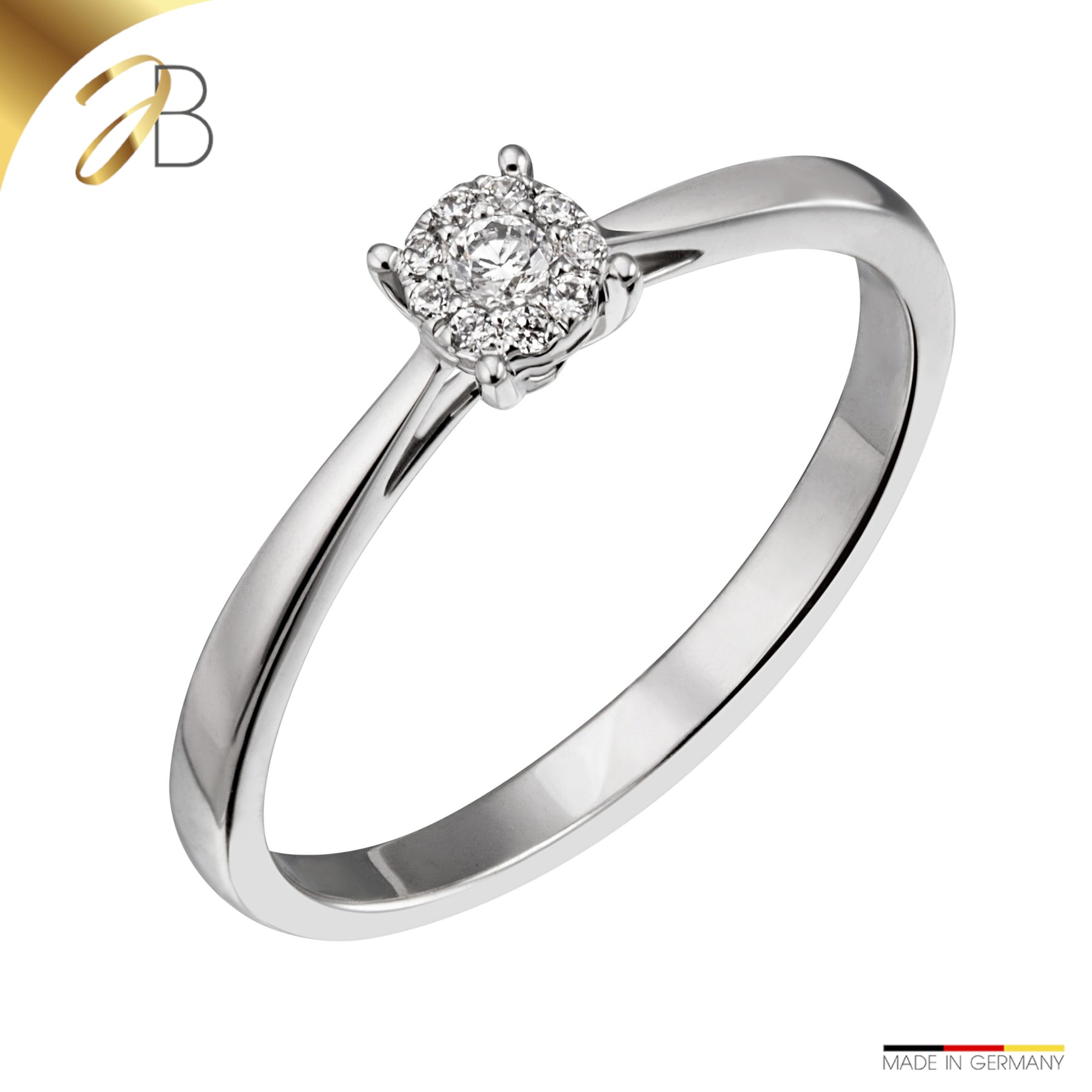 JB Damenring 585 14 Karat Gelb oder Weiß 10 Brillanten 0,08ct. SI H