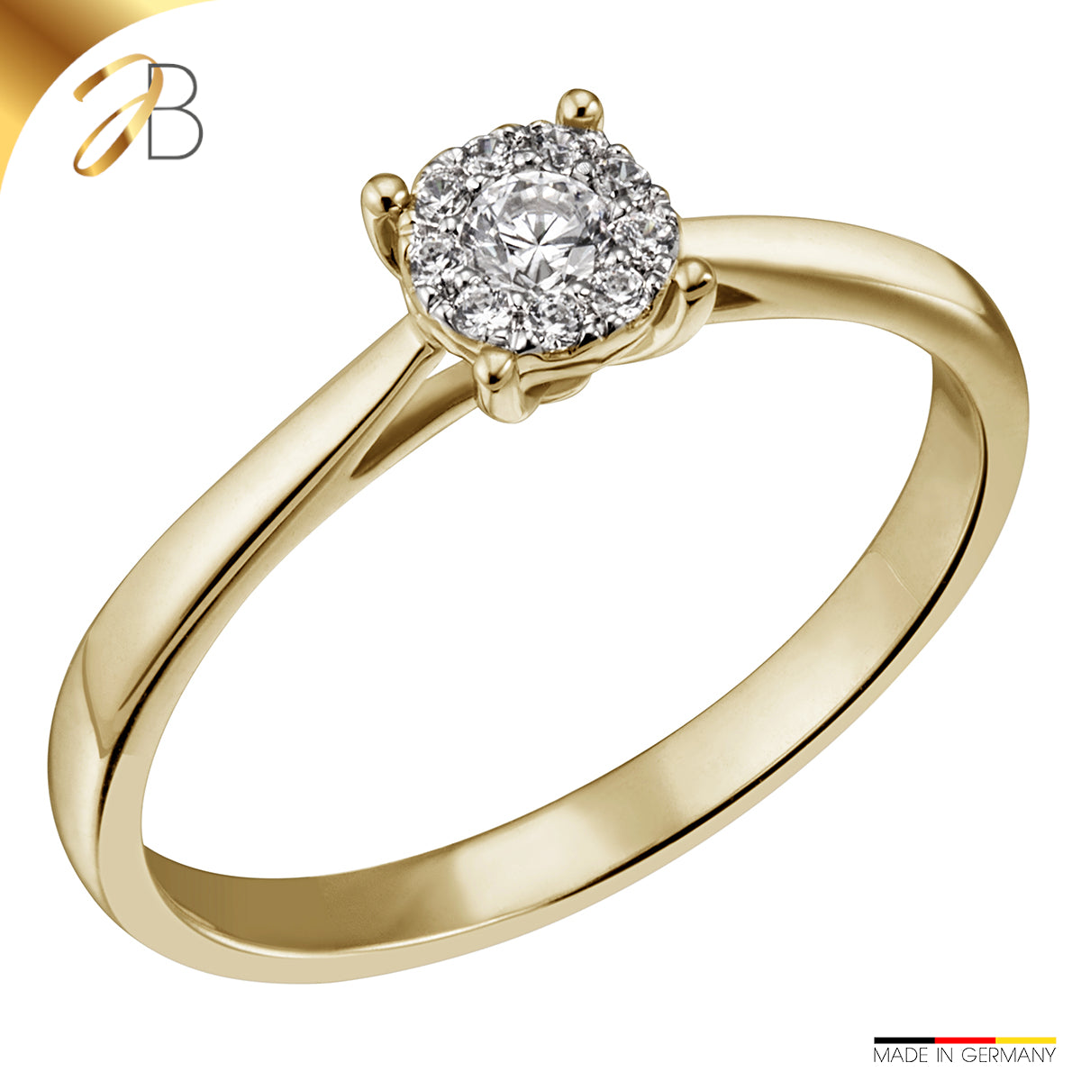 JB Damenring 585 14 Karat Gelb oder Weiß 10 Brillanten 0,14ct. SI H
