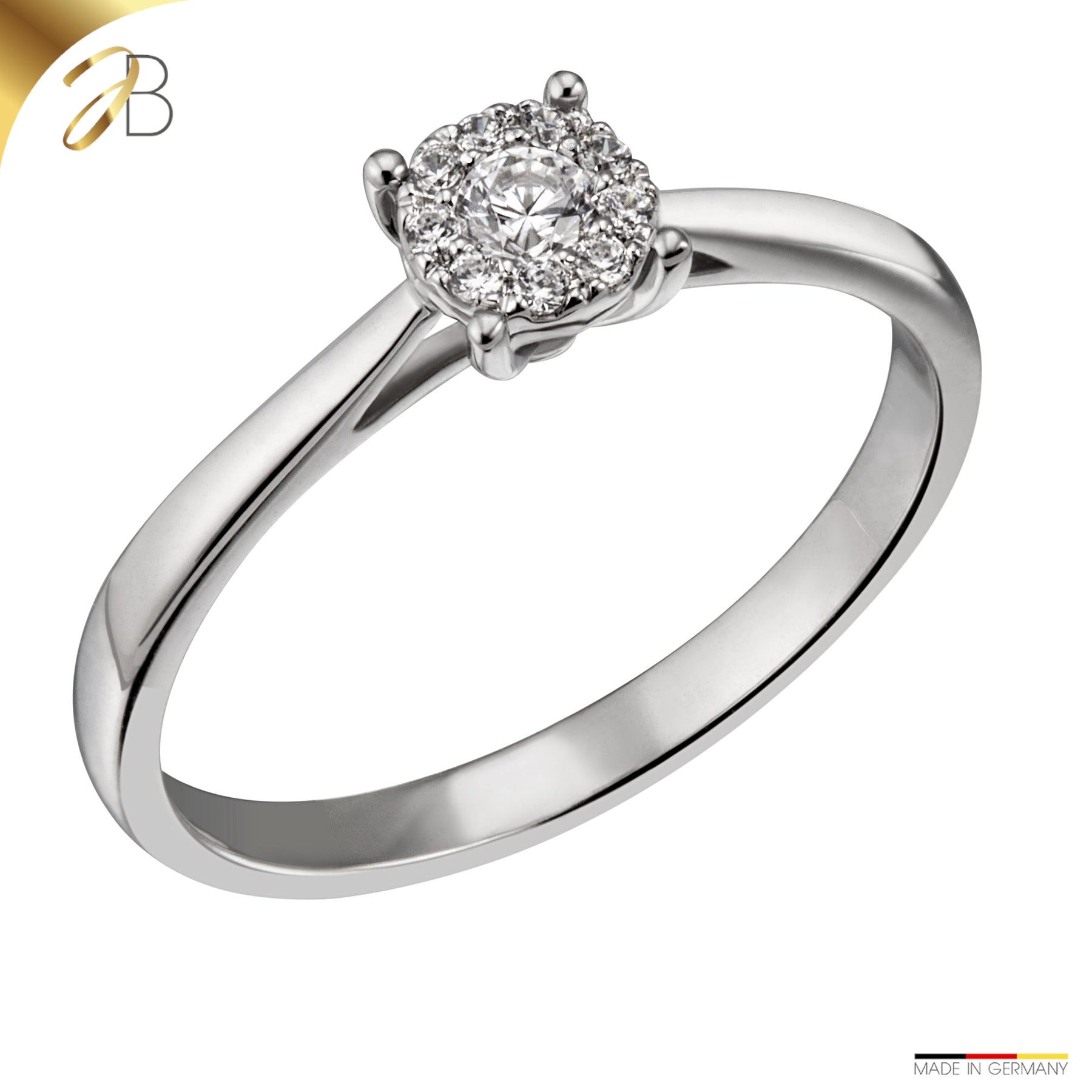 JB Damenring 585 14 Karat Gelb oder Weiß 10 Brillanten 0,14ct. SI H