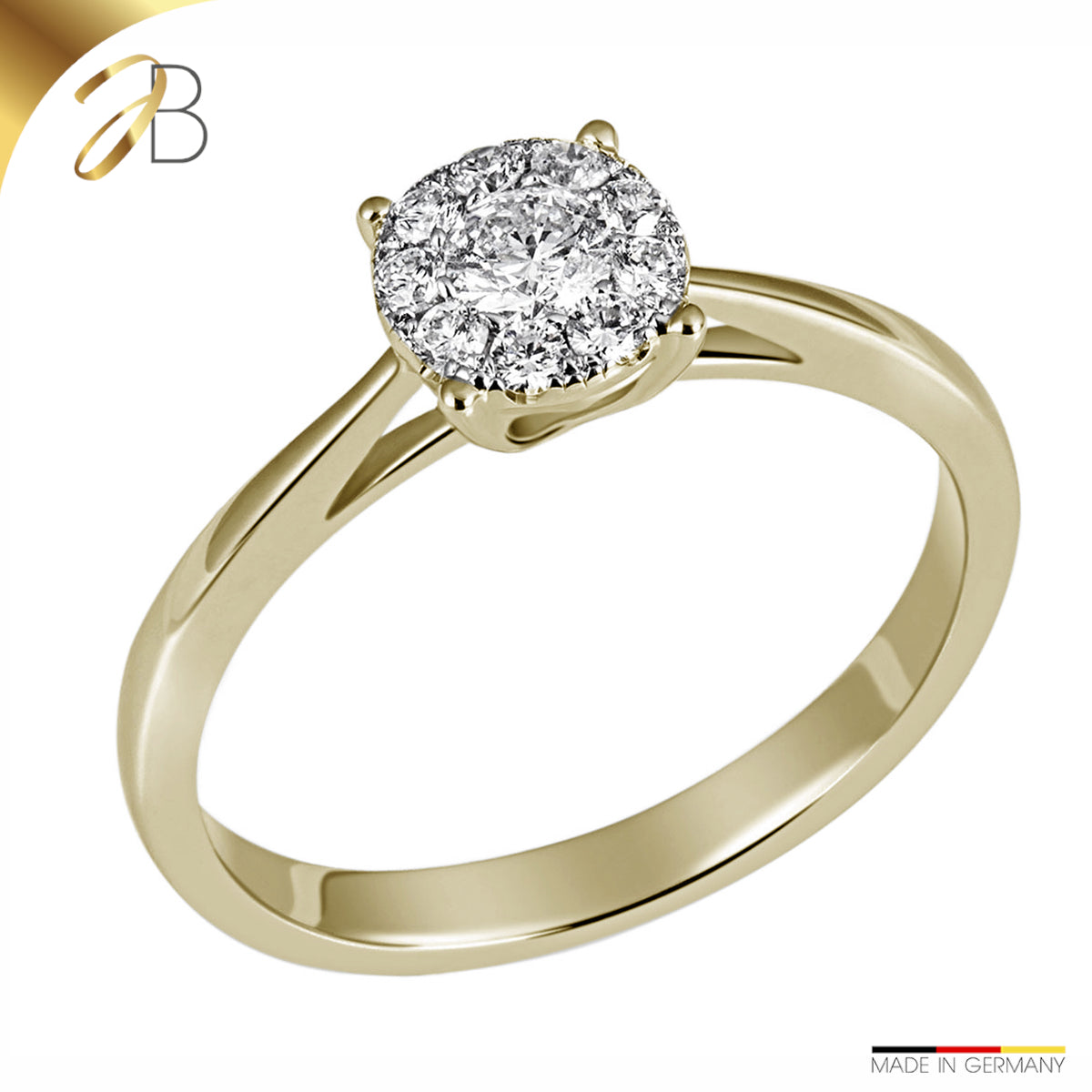 JB Damenring 585 14 Karat Gelb oder Weiß 10 Brillanten 0,32ct. SI H