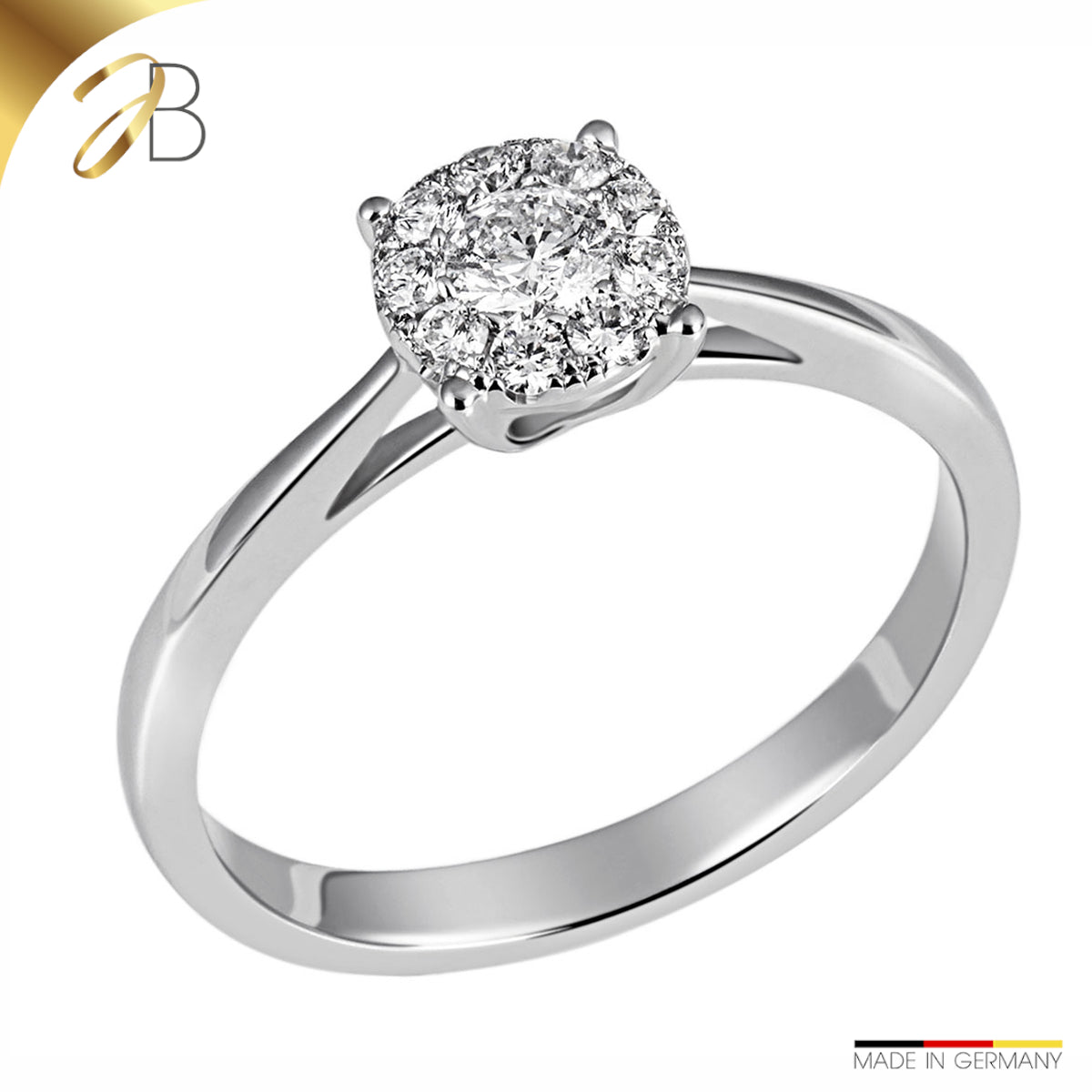 JB Damenring 585 14 Karat Gelb oder Weiß 10 Brillanten 0,32ct. SI H