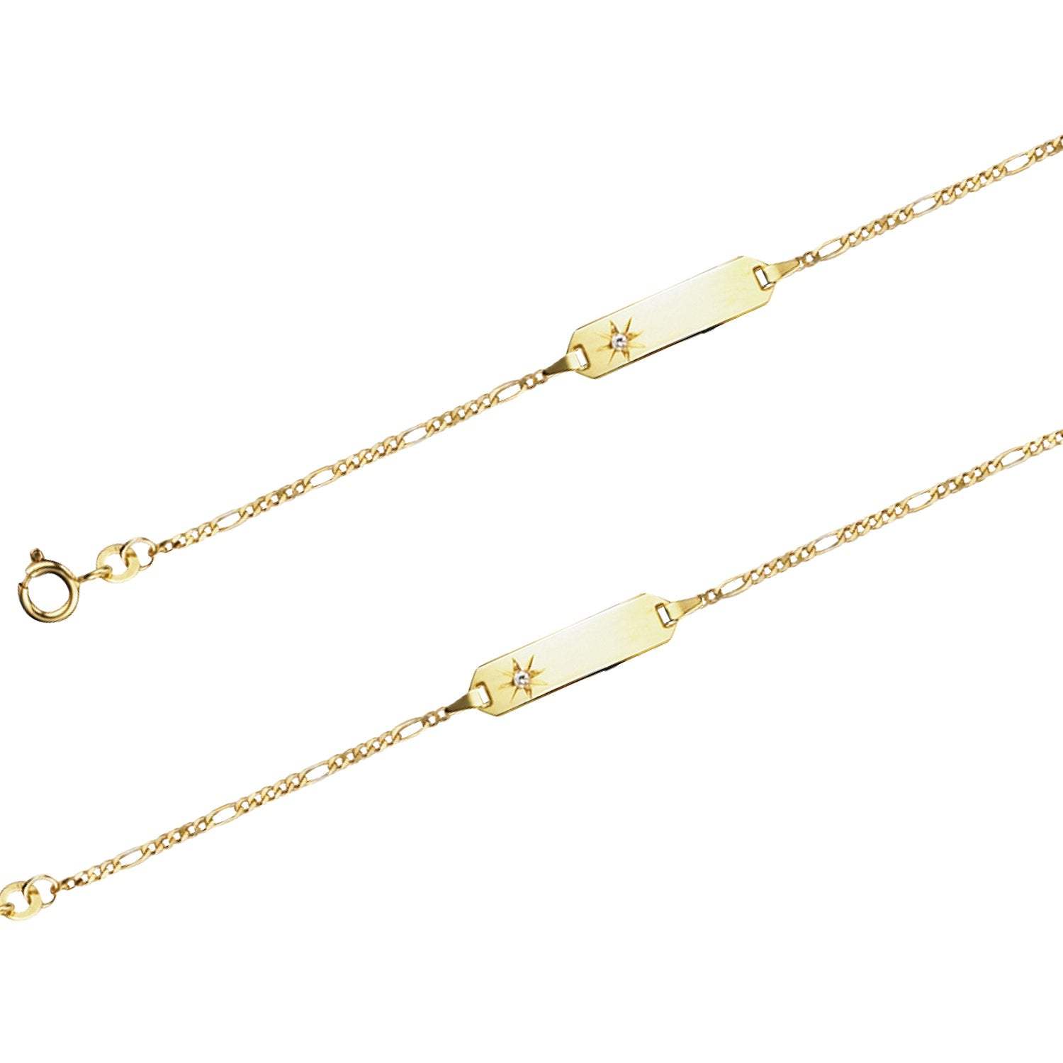 JB Damen ID Goldarmband Figaro Diamantiert 1,5 mm 333 Gold
