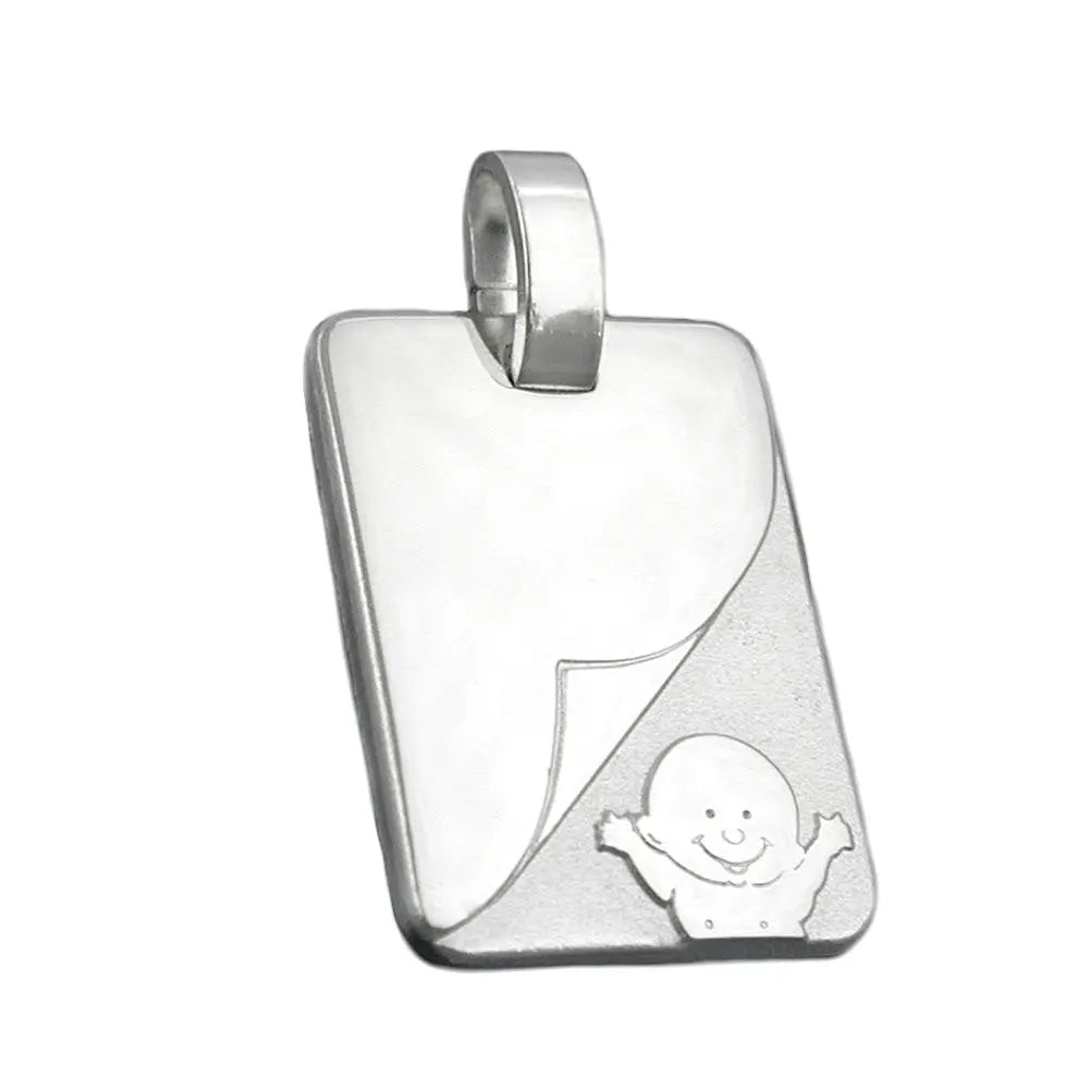 Anhänger 19x14mm Gravurplatte mit Baby matt - glänzend Silber 925