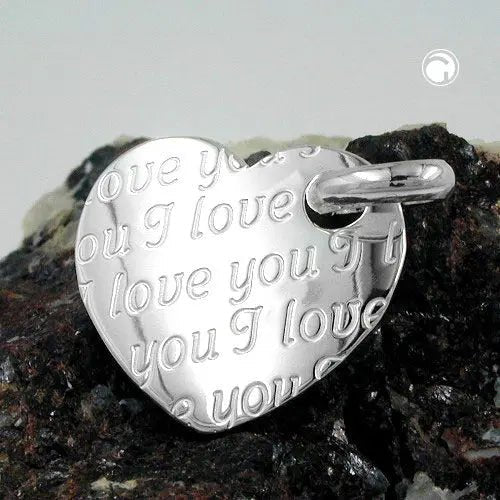 Anhänger 20x22mm Herz mit all - over - Prägung - I love you - glänzend Silber 925