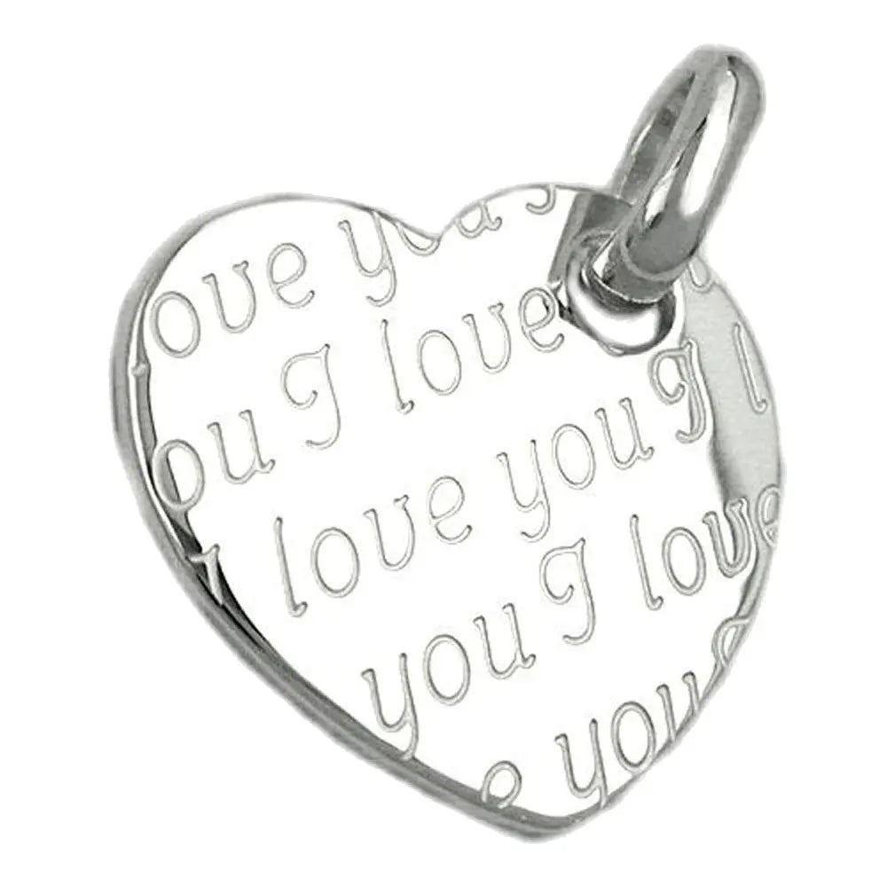 Anhänger 20x22mm Herz mit all - over - Prägung - I love you - glänzend Silber 925