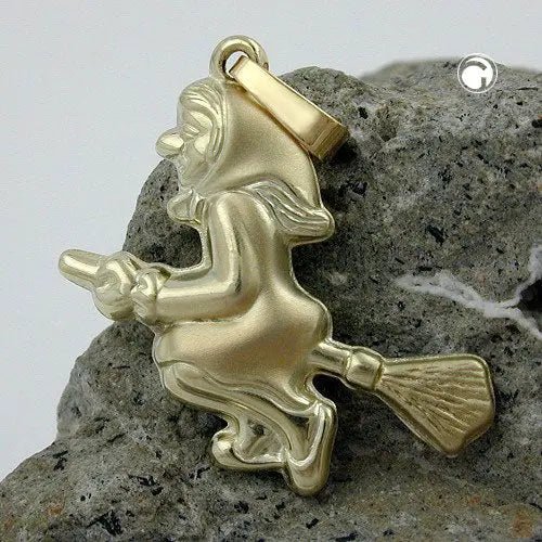 Anhänger 20x22mm Hexe matt - glänzend 9Kt GOLD