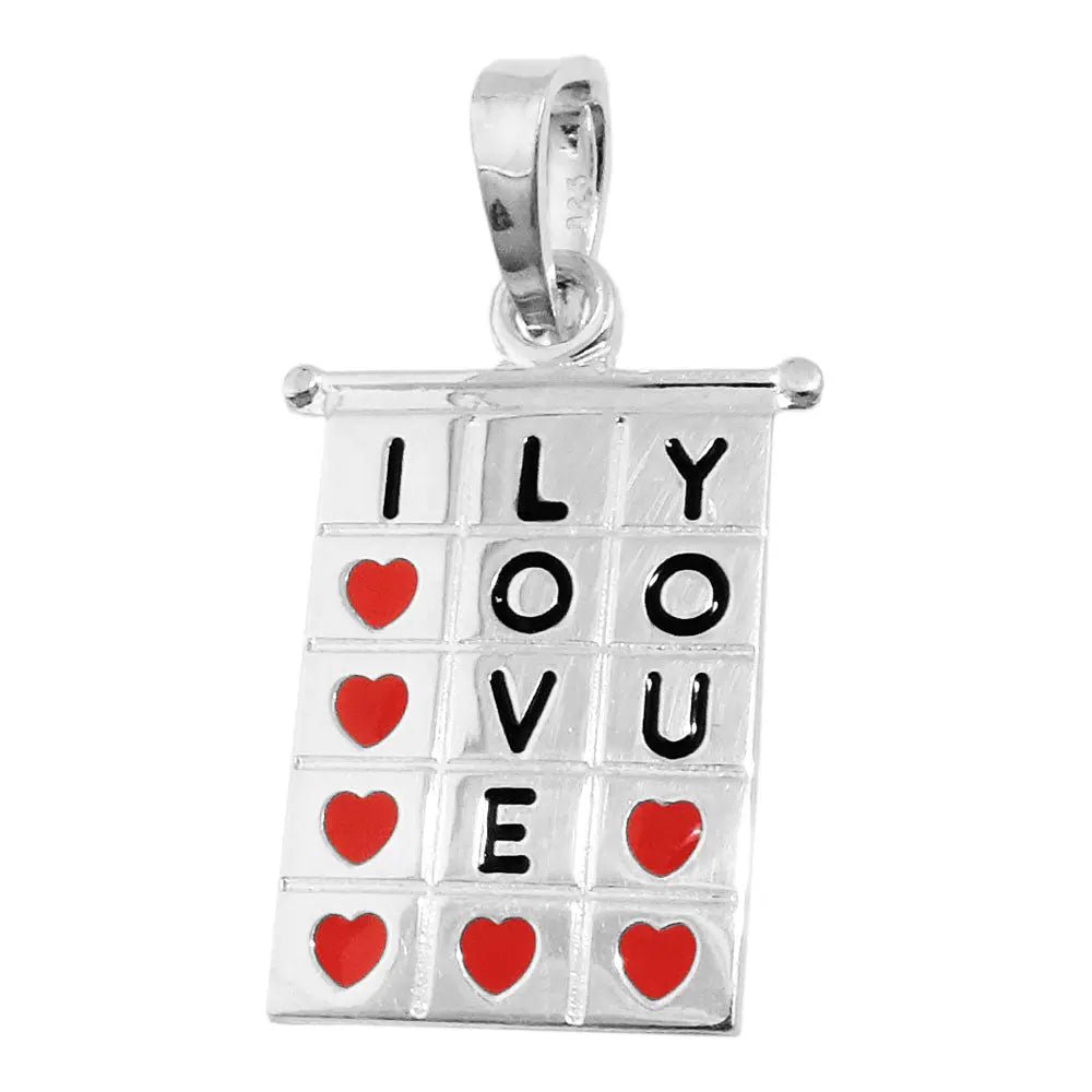 Anhänger 22x13mm Viereck I - LOVE - YOU rot - schwarz lackiert Silber 925