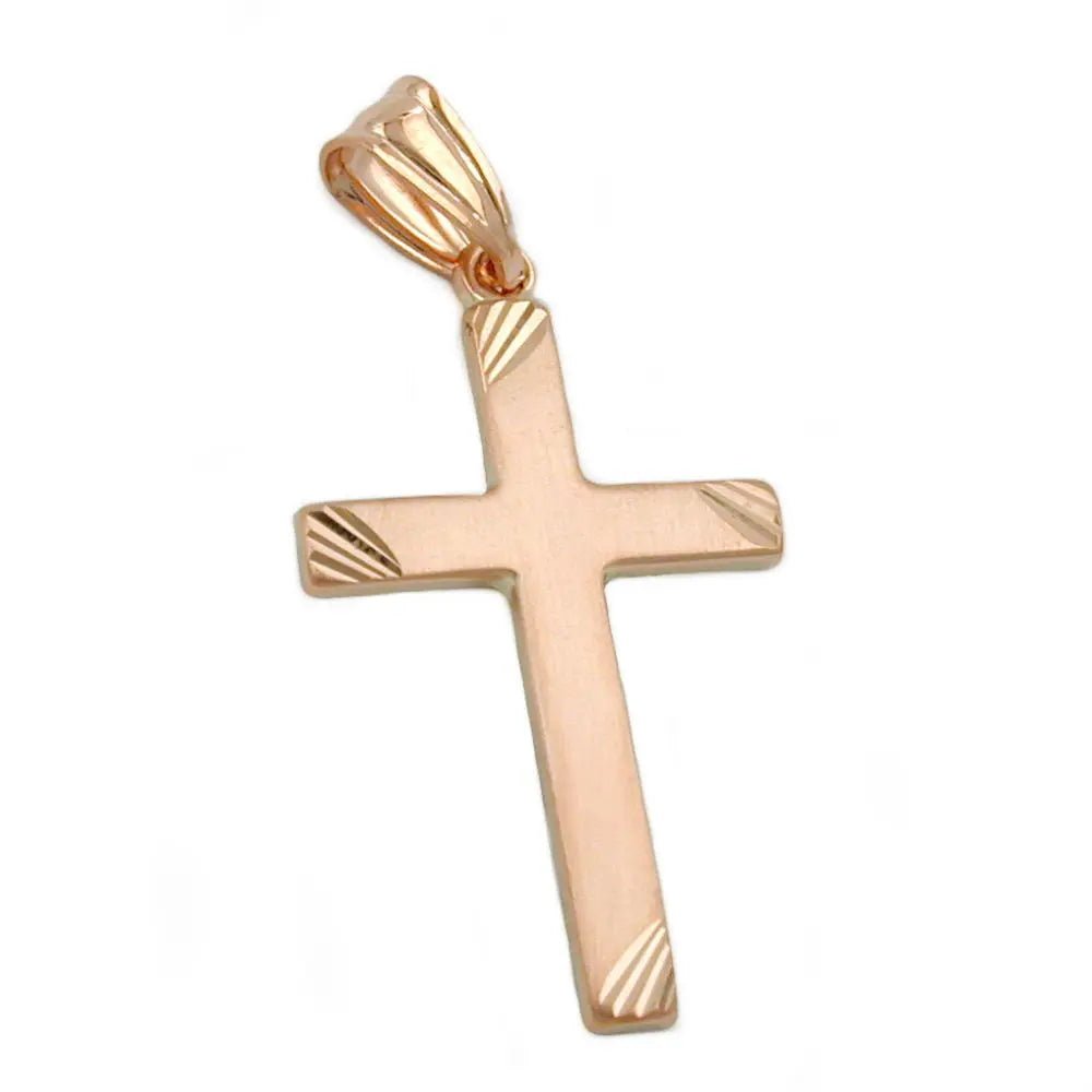 Anhänger 26x16mm Kreuz matt - diamantiert 9Kt Rotgold