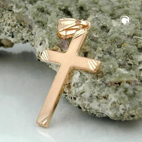 Anhänger 26x16mm Kreuz matt - diamantiert 9Kt Rotgold