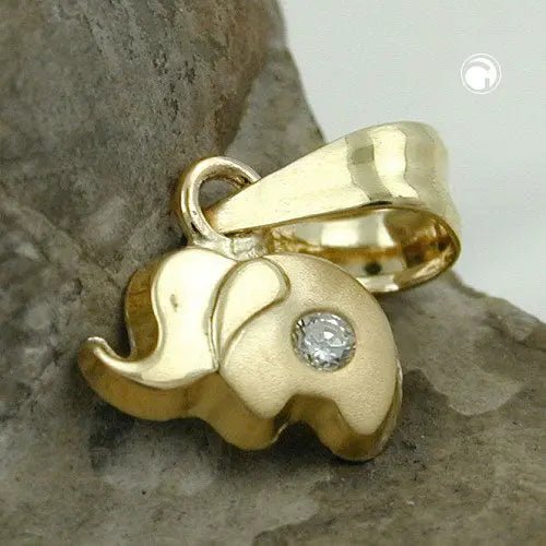 Anhänger 5x7mm kleiner Elefant mit Zirkonia matt - glänzend 9Kt GOLD
