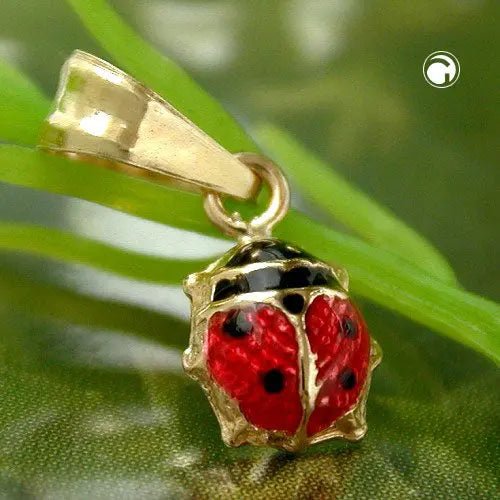 Anhänger 6x5mm Marienkäfer rot - schwarz lackiert 9Kt GOLD