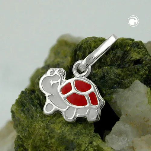 Anhänger 7x8mm Schildkröte weiß - rot Silber 925