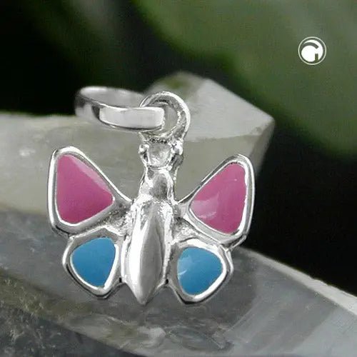Anhänger 7x8mm Schmetterling hellblau - pink Silber 925