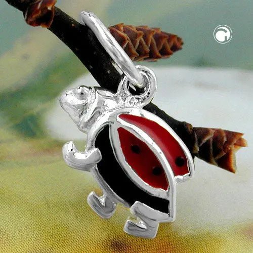 Anhänger 8mm Marienkäfer rot - schwarz lackiert Silber 925