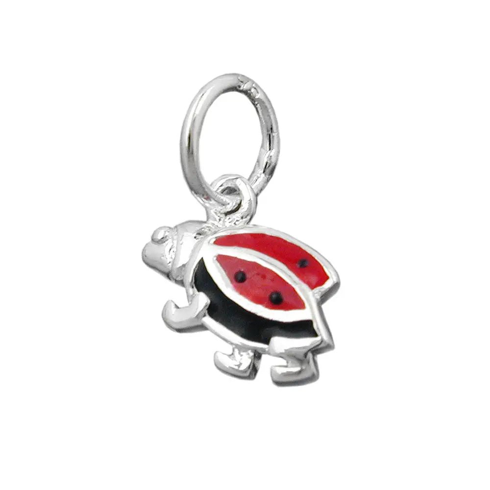 Anhänger 8mm Marienkäfer rot - schwarz lackiert Silber 925