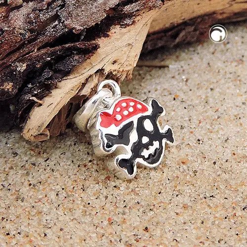 Anhänger 8x9mm Totenkopf rot - schwarz lackiert Silber 925
