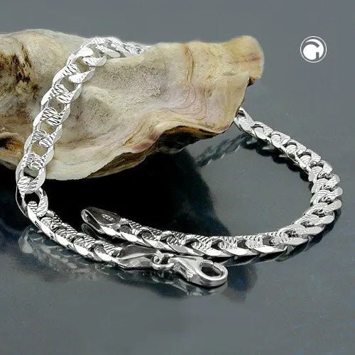 Armband 5,6mm Panzerkette flach mit Muster Silber 925