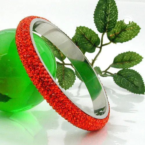 Armreif 77x10mm Metall mit 6 Reihen Glassteine rot - orange