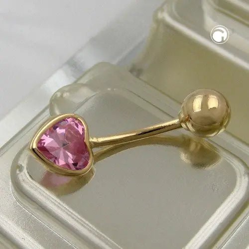 Bauchnabelpiercing Banana 20x6mm Zirkonia - Herz pink 14Kt GOLD