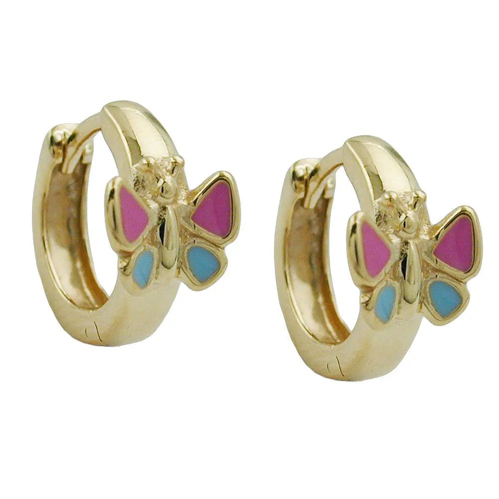 Creole 12x7mm Klappscharnier Schmetterling pink - blau lackiert 9Kt GOLD