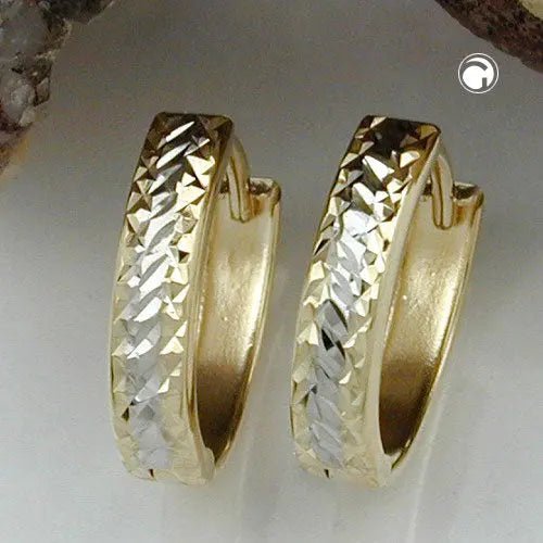 Creole Ohrring 12x11x3mm Klappscharnier oval bicolor diamantiert 9Kt GOLD