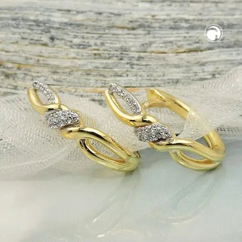 Creole Ohrringe 18x4mm Klappscharnier überkreuzt Zirkonias 9Kt GOLD