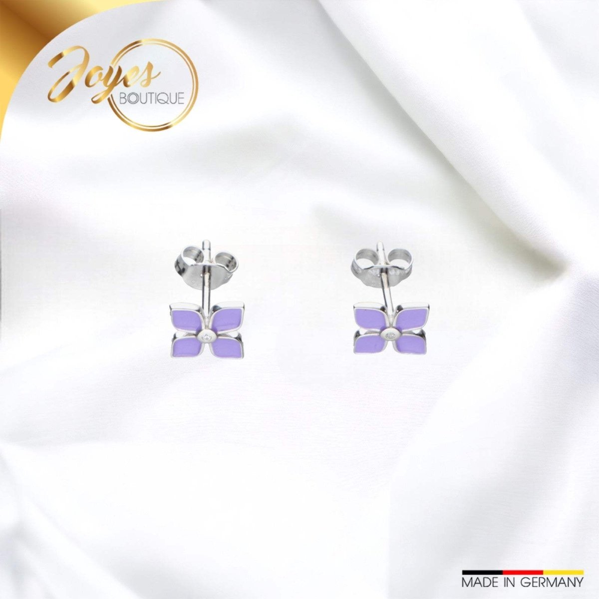 JB 1 Paar Ohrstecker 925 Silber Rhodiniert Lila Blume 1,1 g