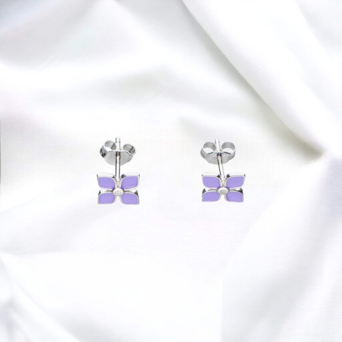 JB 1 Paar Ohrstecker 925 Silber Rhodiniert Lila Blume 1,1 g