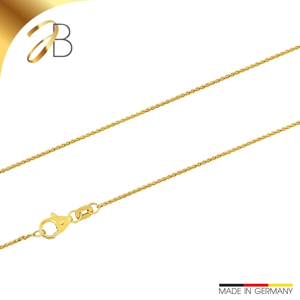 JB Collier Goldkette Zopfkette 375 Gelbgold 9 Kt 1,1 mm 45 cm