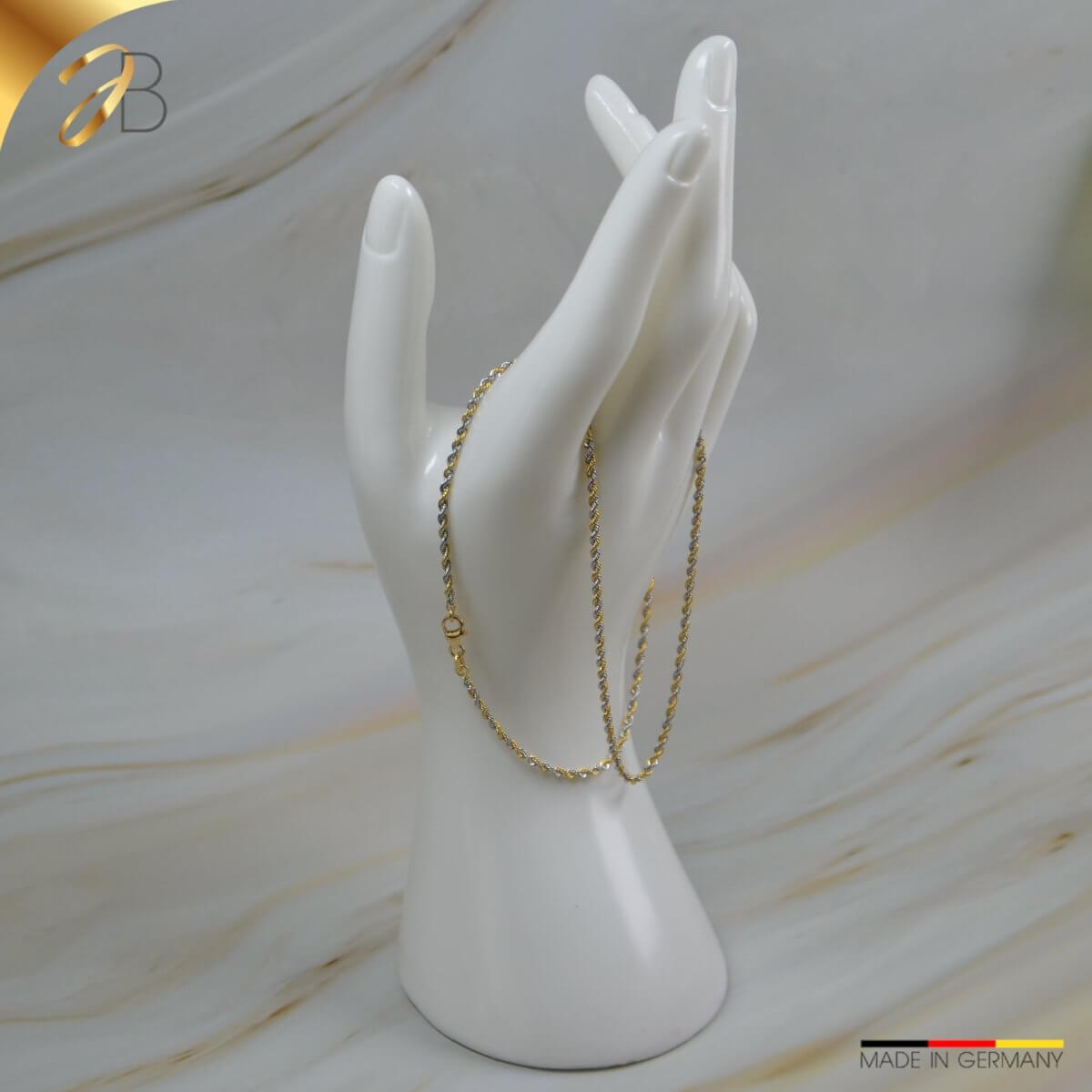 JB Collier Kordel Hohl 2,1 mm Bicolor 585 14 Kt Goldkette
