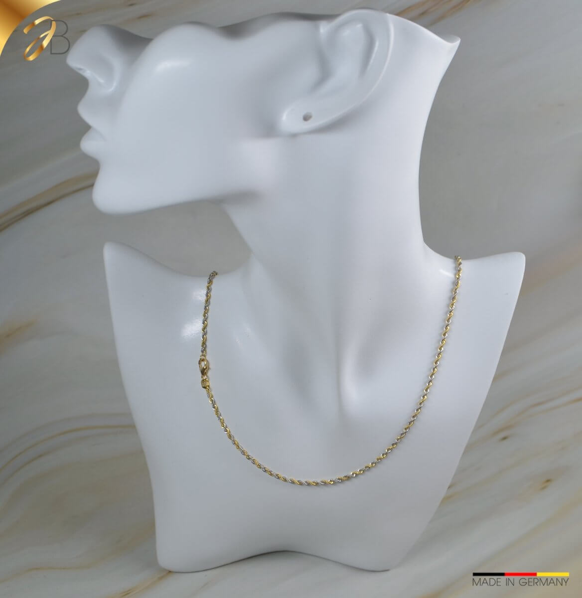 JB Collier Kordel Hohl 2,1 mm Bicolor 585 14 Kt Goldkette