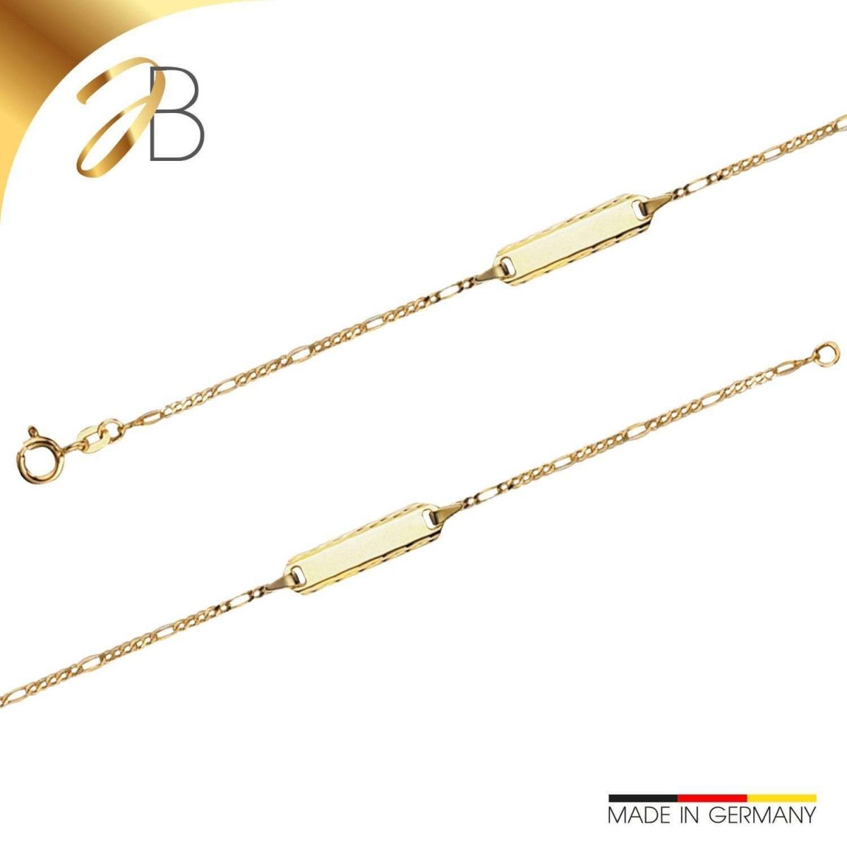 JB Damen ID Goldarmband Figaro Diamantiert 1,5 mm 333 Gold