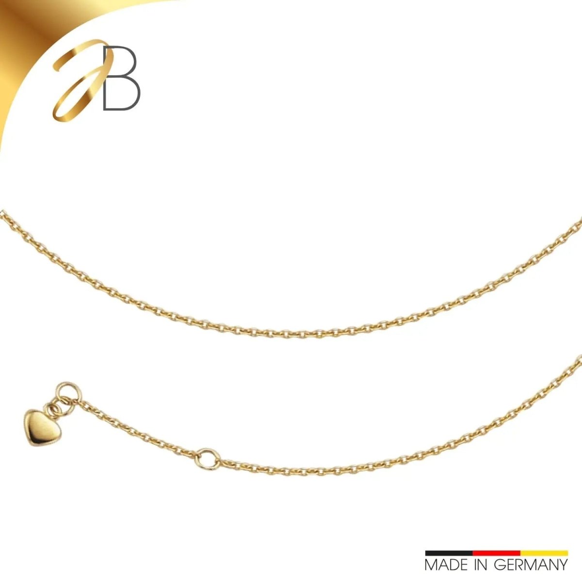 JB Edle Fußkette Ankerkette 585 - 14 K Gold 1,5 mm 25 cm