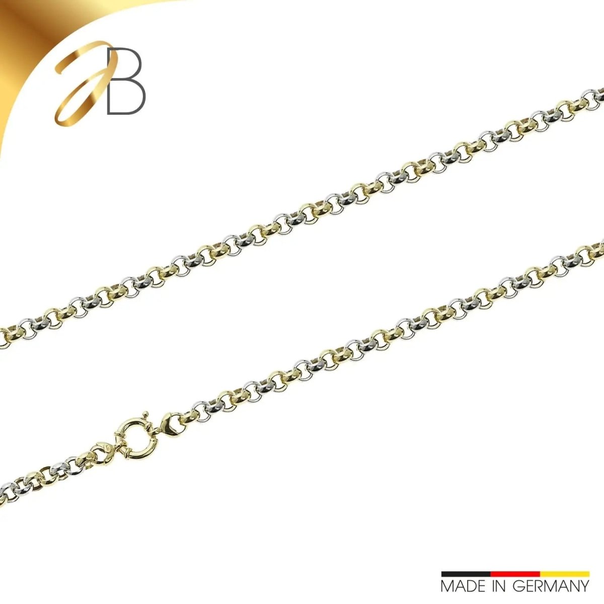 JB Edle Goldkette Erbskette 585 - 14 K Bicolor G W 7,8 mm 45 cm