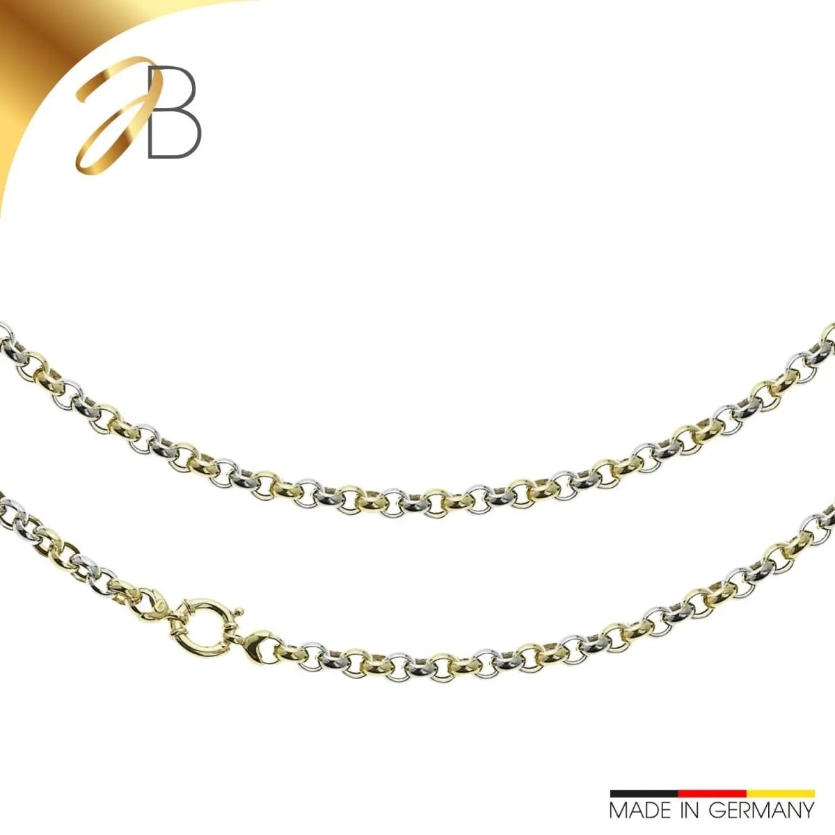 JB Edle Goldkette Erbskette 585 - 14 K Bicolor G W 7,8 mm 45 cm