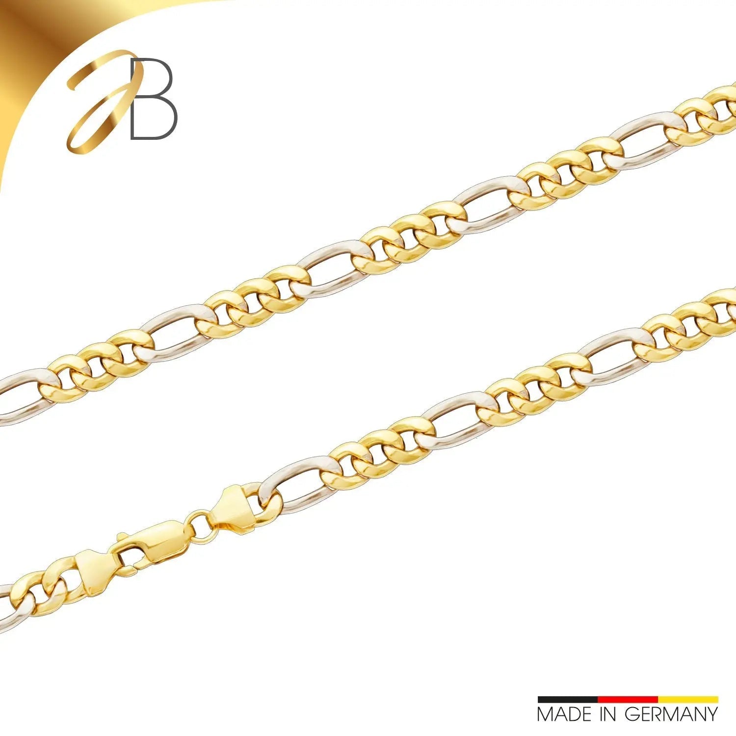 JB Edle Goldkette Figarokette 585 - 14 K Bicolor G W 5,7 mm 45 cm