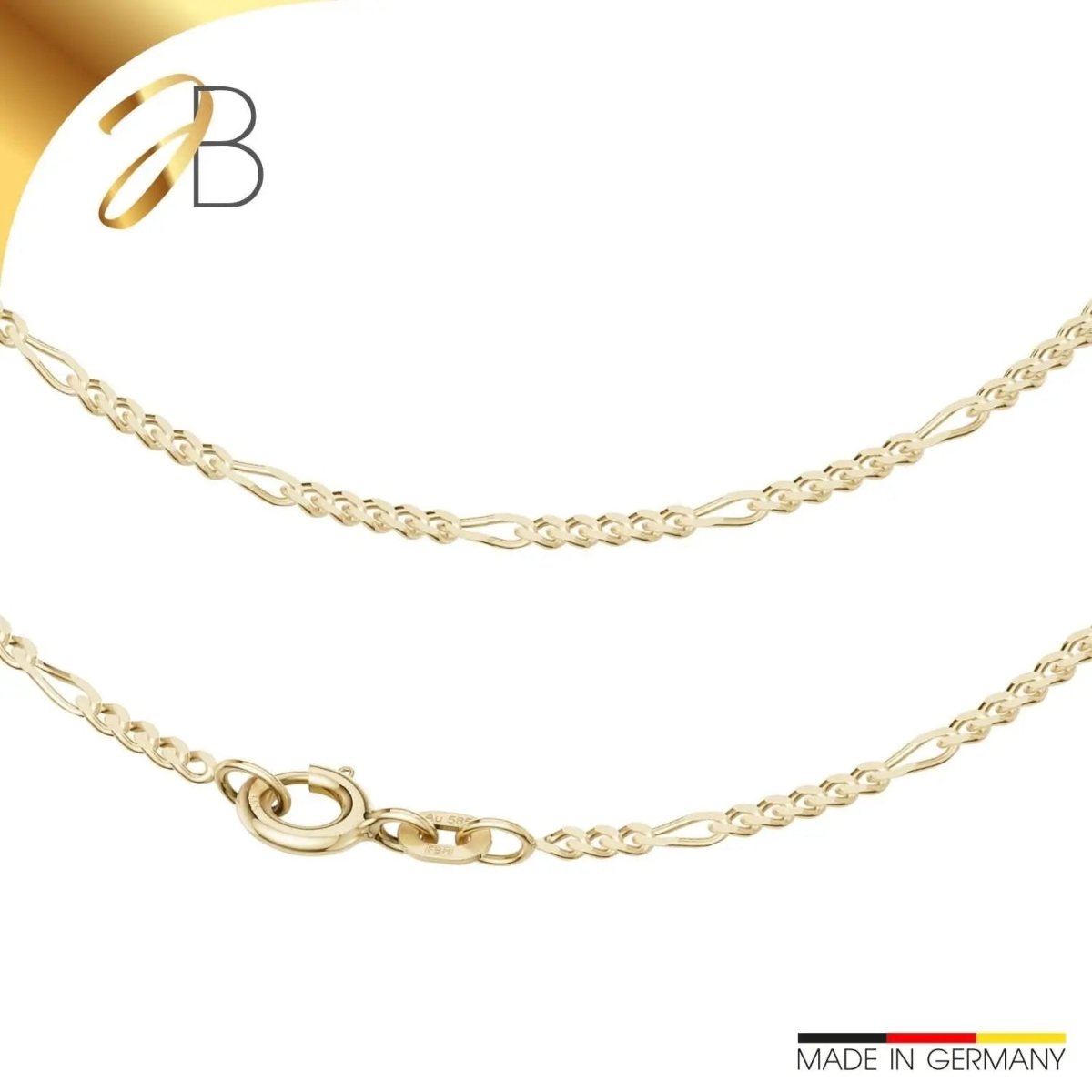 JB Edle Goldkette Figarokette 585 - 14 K Gold 1,9 mm 45 cm