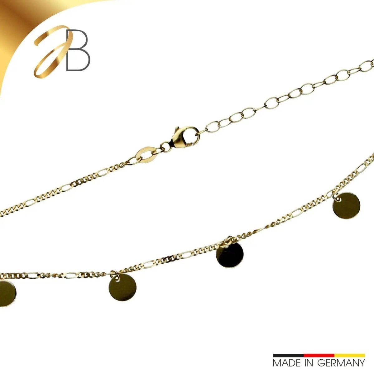 JB Edle Goldkette Figarokette diamantiert 585 - 14 K Gold 38 cm