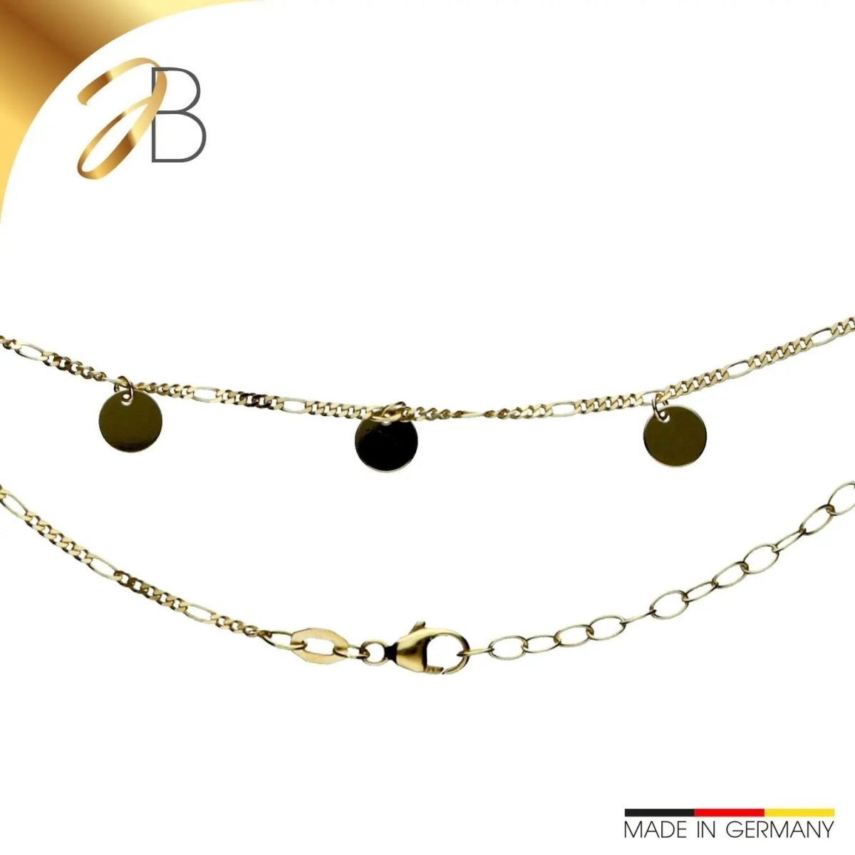 JB Edle Goldkette Figarokette diamantiert 585 - 14 K Gold 38 cm