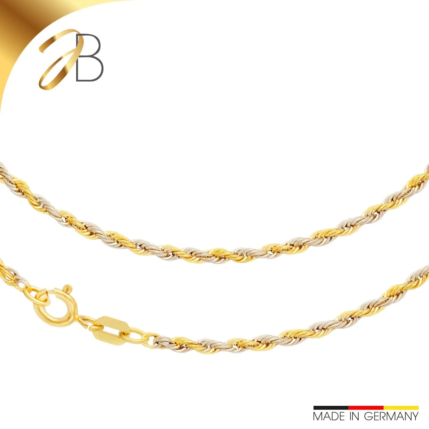 JB Edle Goldkette Kordelkette 585 - 14 K Bicolor G W 2,1 mm 42 cm