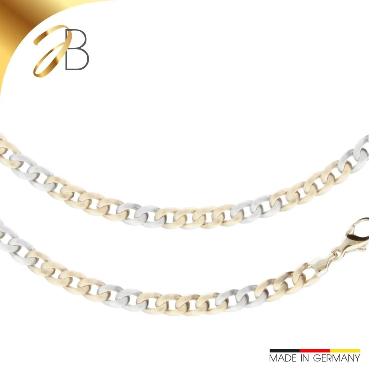 JB Edle Goldkette Panzerkette 585 - 14 K Bicolor G W 6,5 mm 45 cm