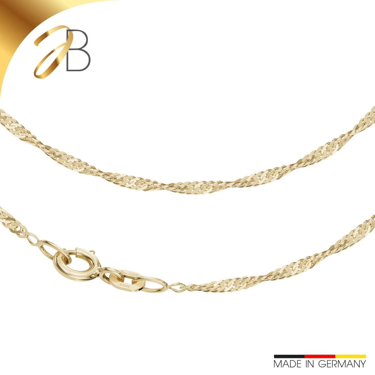 JB Edle Goldkette Singapurkette 585 14 K Gold 1,8 mm