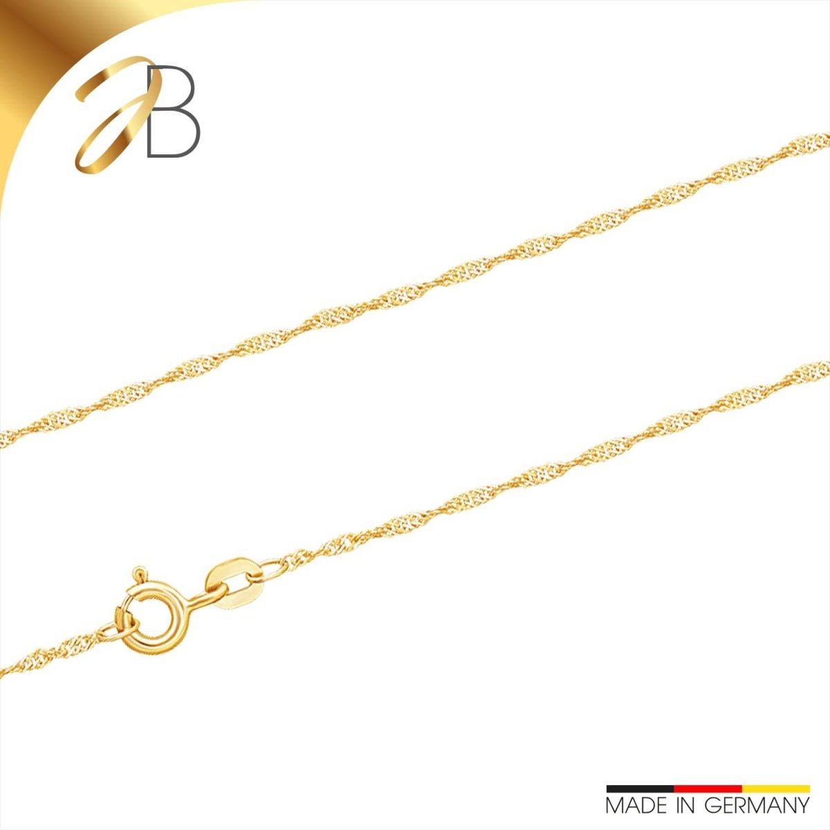JB Edle Goldkette Singapurkette 585 14K Gold 1,2 mm Länge 45 cm
