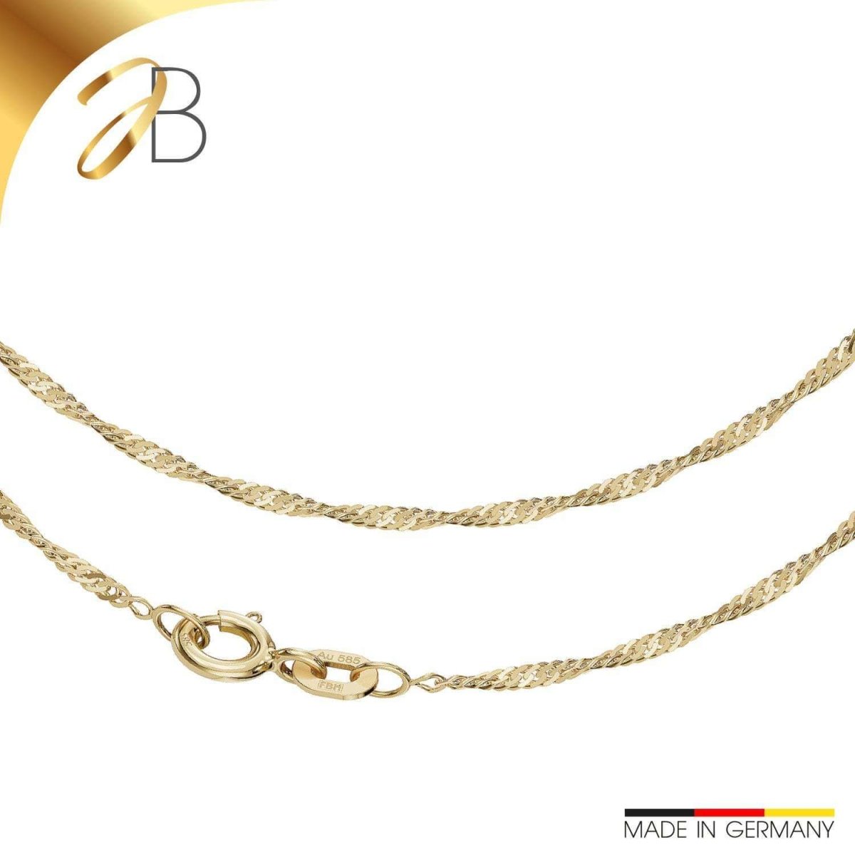 JB Edle Goldkette Singapurkette 585 14K Gold 1,4 mm Fein