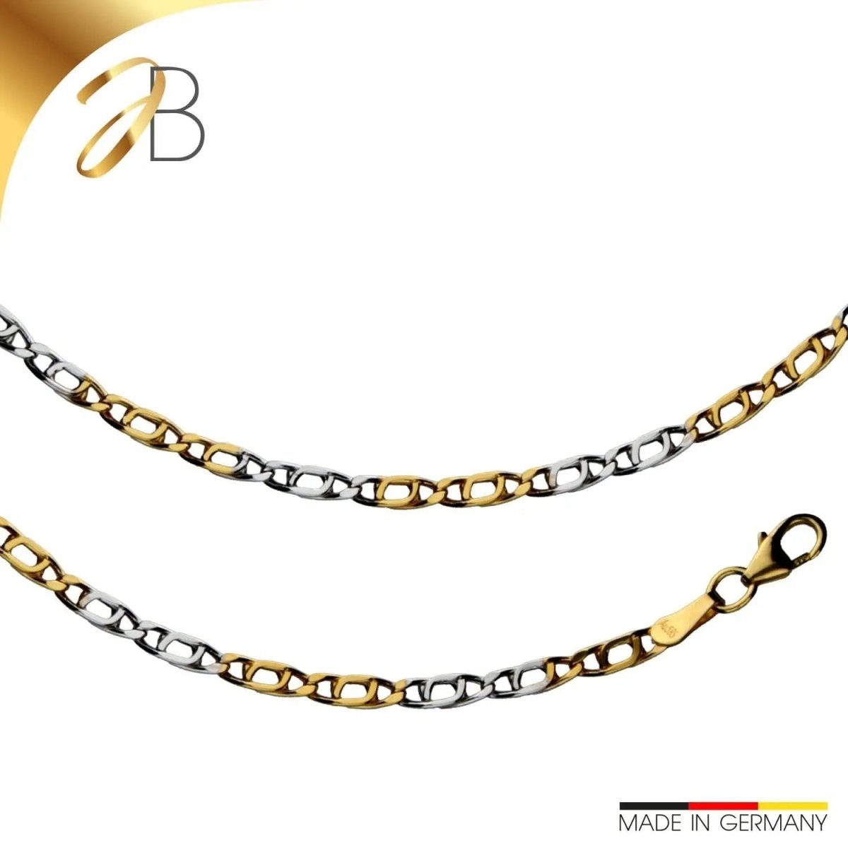 JB Edle Goldkette Tigeraugekette 585 - 14 K Bicolor G W 3,3 mm 45 cm