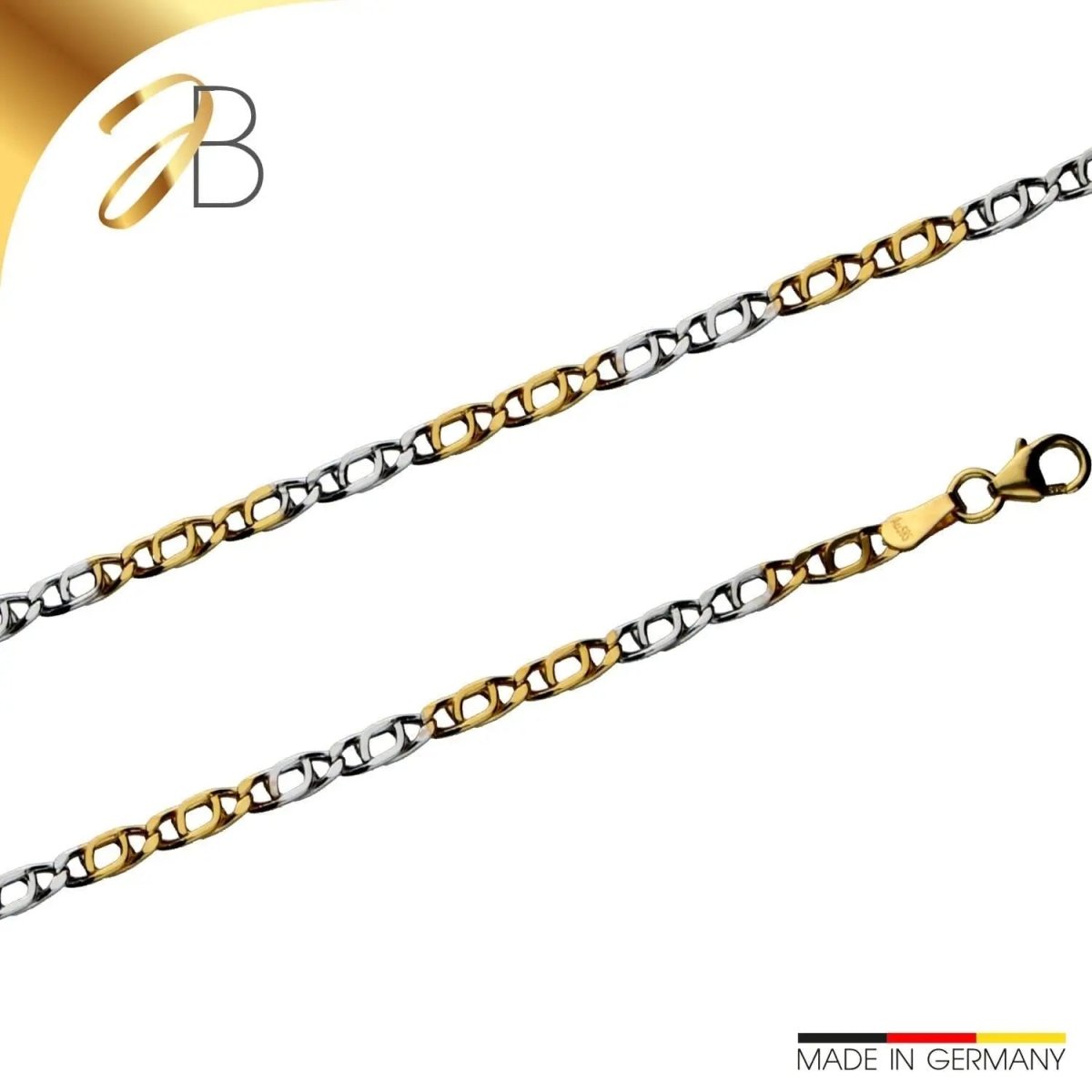 JB Edle Goldkette Tigeraugekette 585 - 14 K Bicolor G W 3,3 mm 45 cm