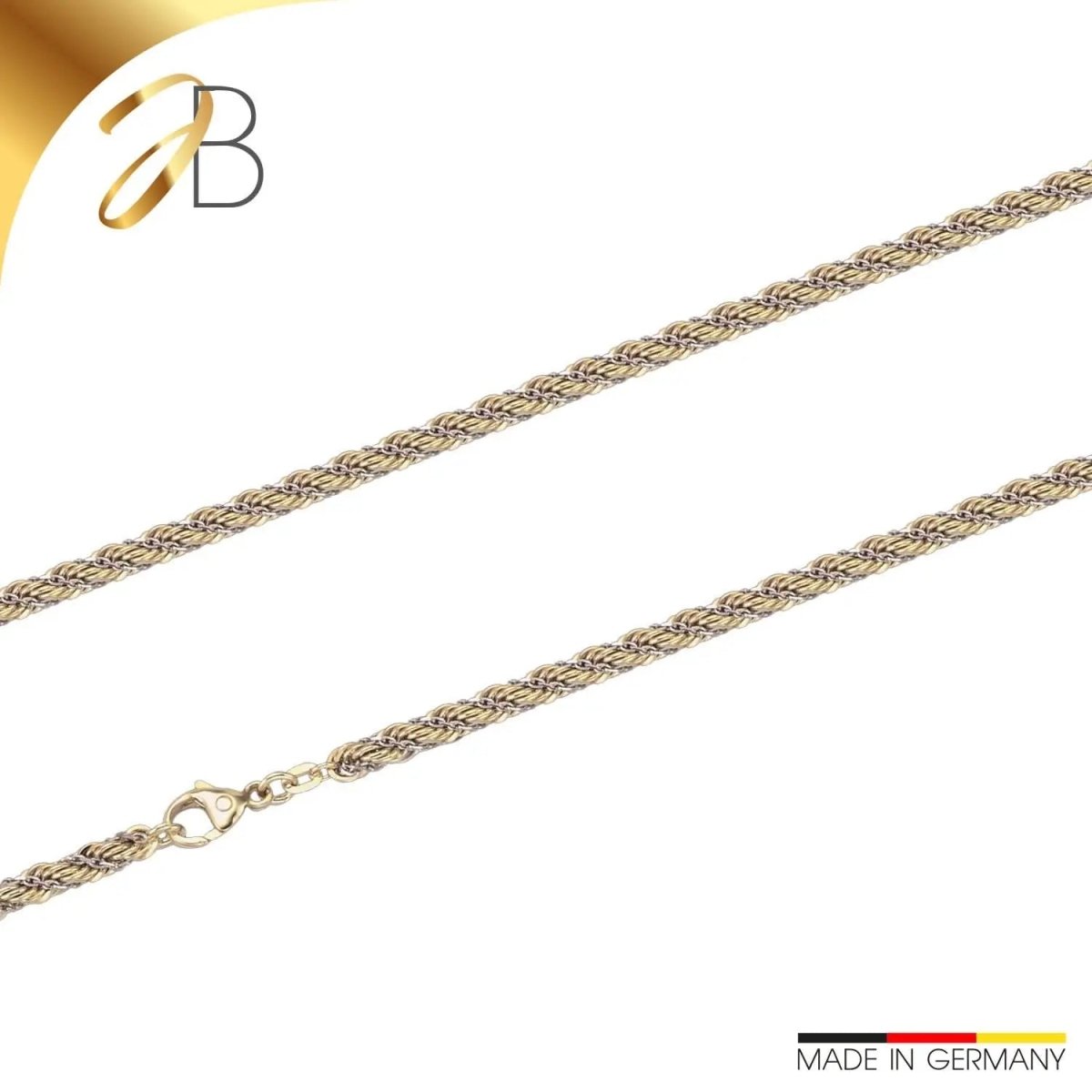 JB Edle Goldkette Zopfkette 585 - 14 K Bicolor G W 2,1 mm 45 cm