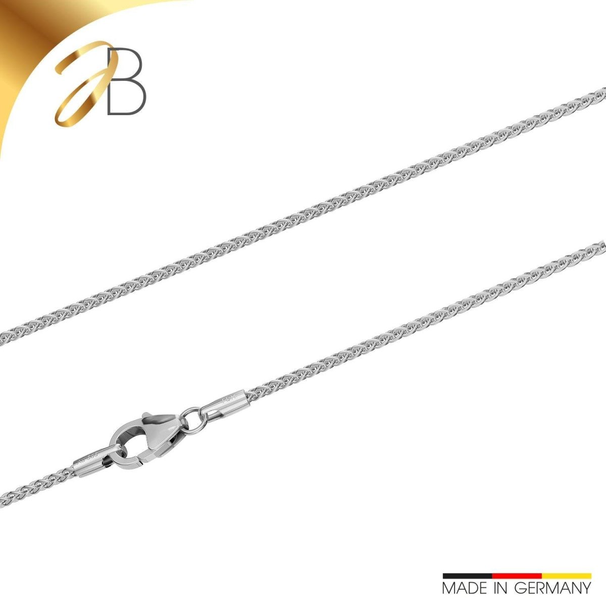 JB Edle Goldkette Zopfkette 585 14 K Weißgold 1,3 mm